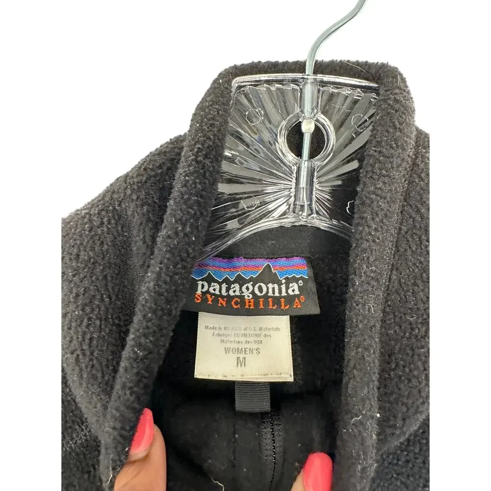 Patagonia Black Gorpcore High Neck Synchilla Fleece Zip Up‎ Vest Size Medium